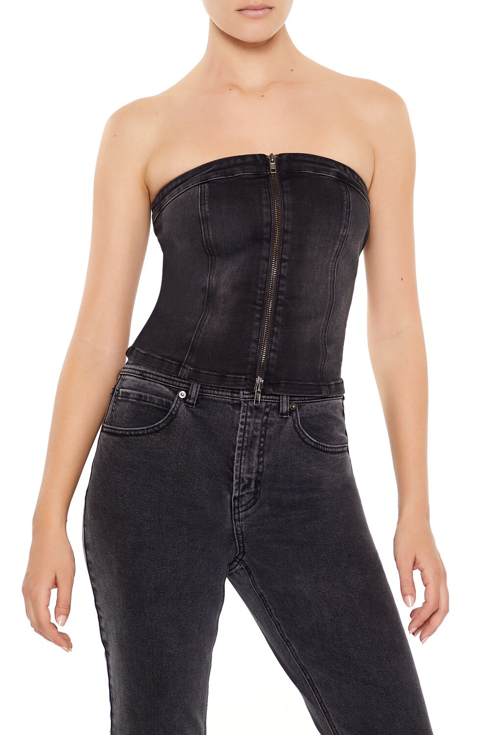 Denim Zip-Front Cropped Tube Top | Forever 21 Womens