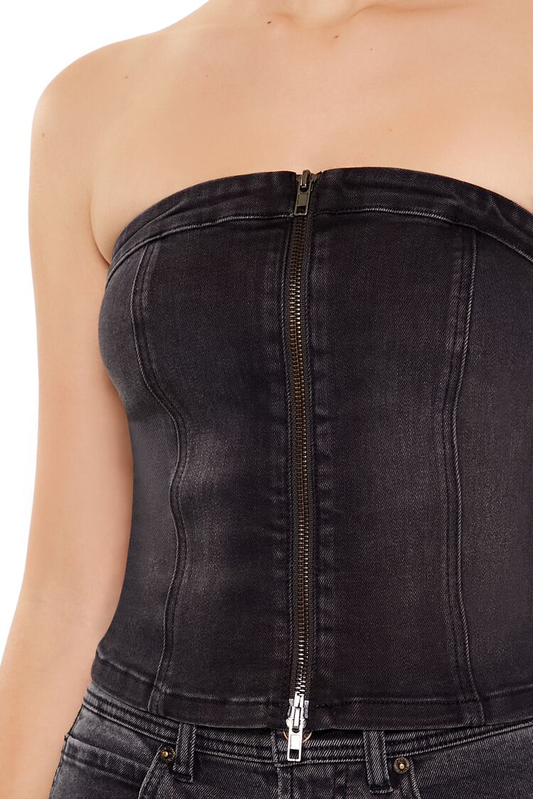 Denim Zip-Front Cropped Tube Top | Forever 21 Womens