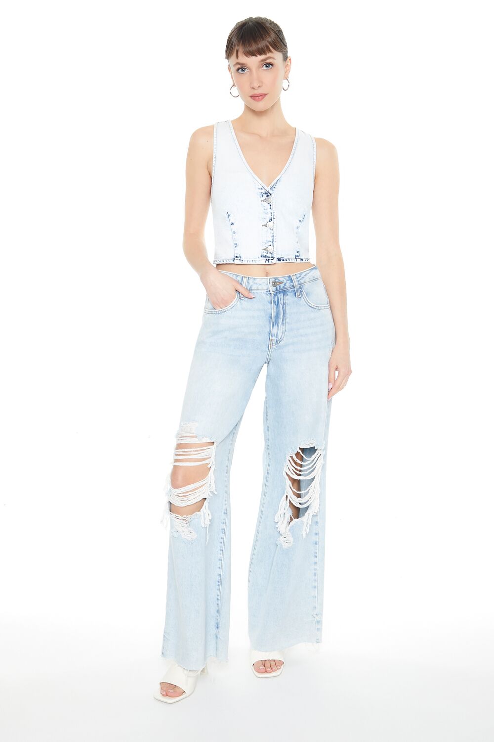 Cropped Bleach Wash Vest | Forever 21 Womens