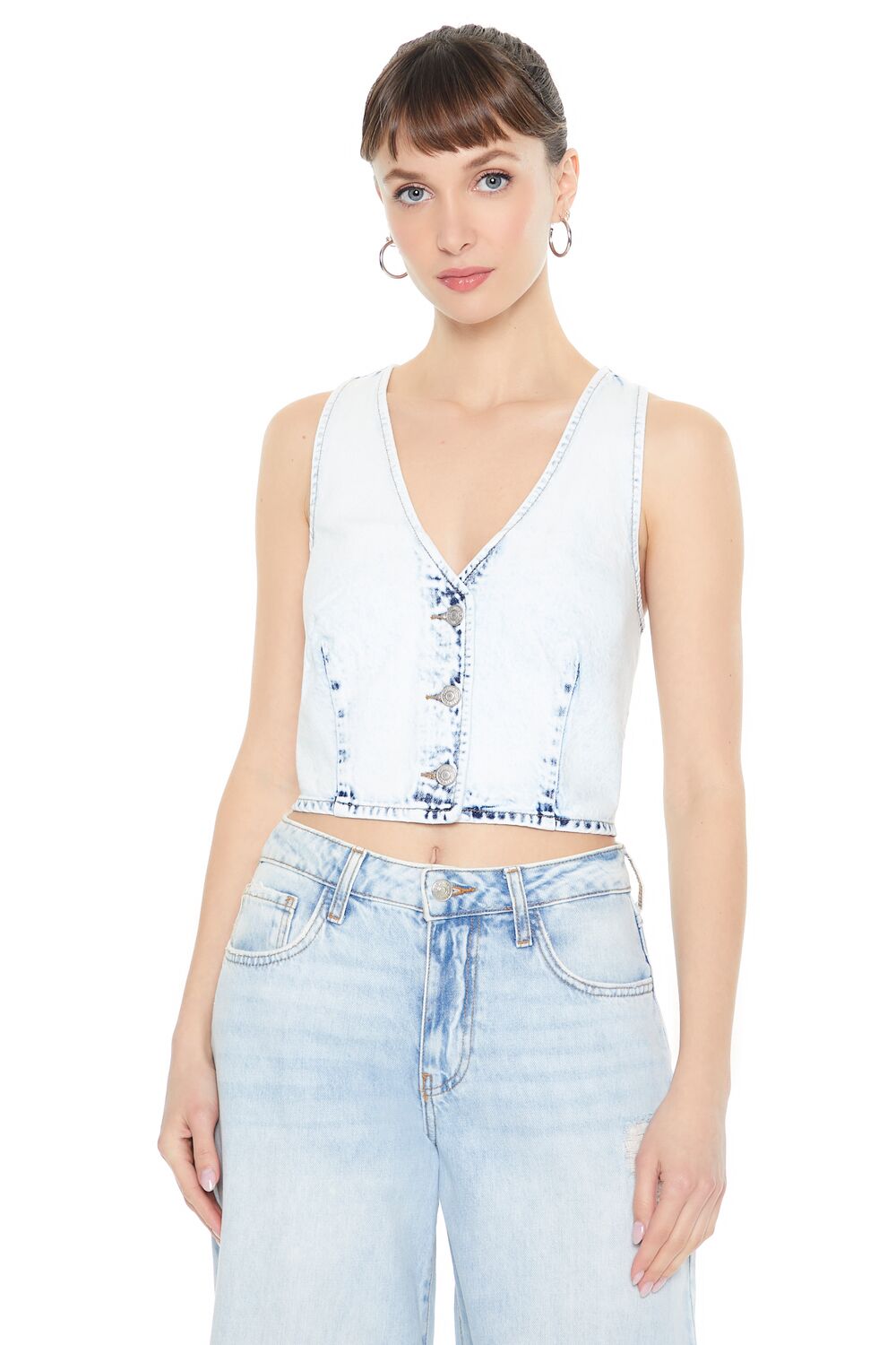 Cropped Bleach Wash Vest | Forever 21 Womens
