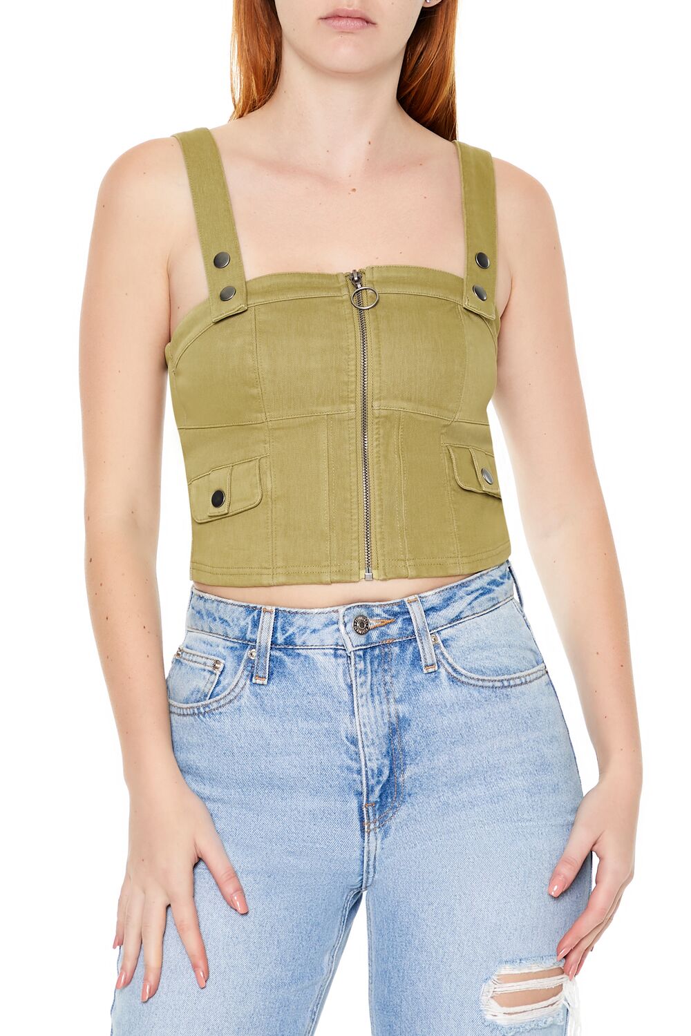 Denim Zip-Up Crop Top | Forever 21 Womens