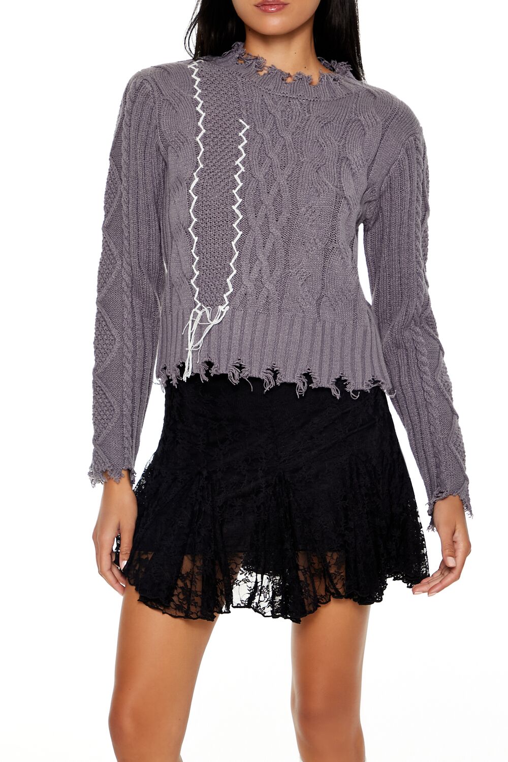 Distressed Cable Knit Sweater | Forever 21 Womens