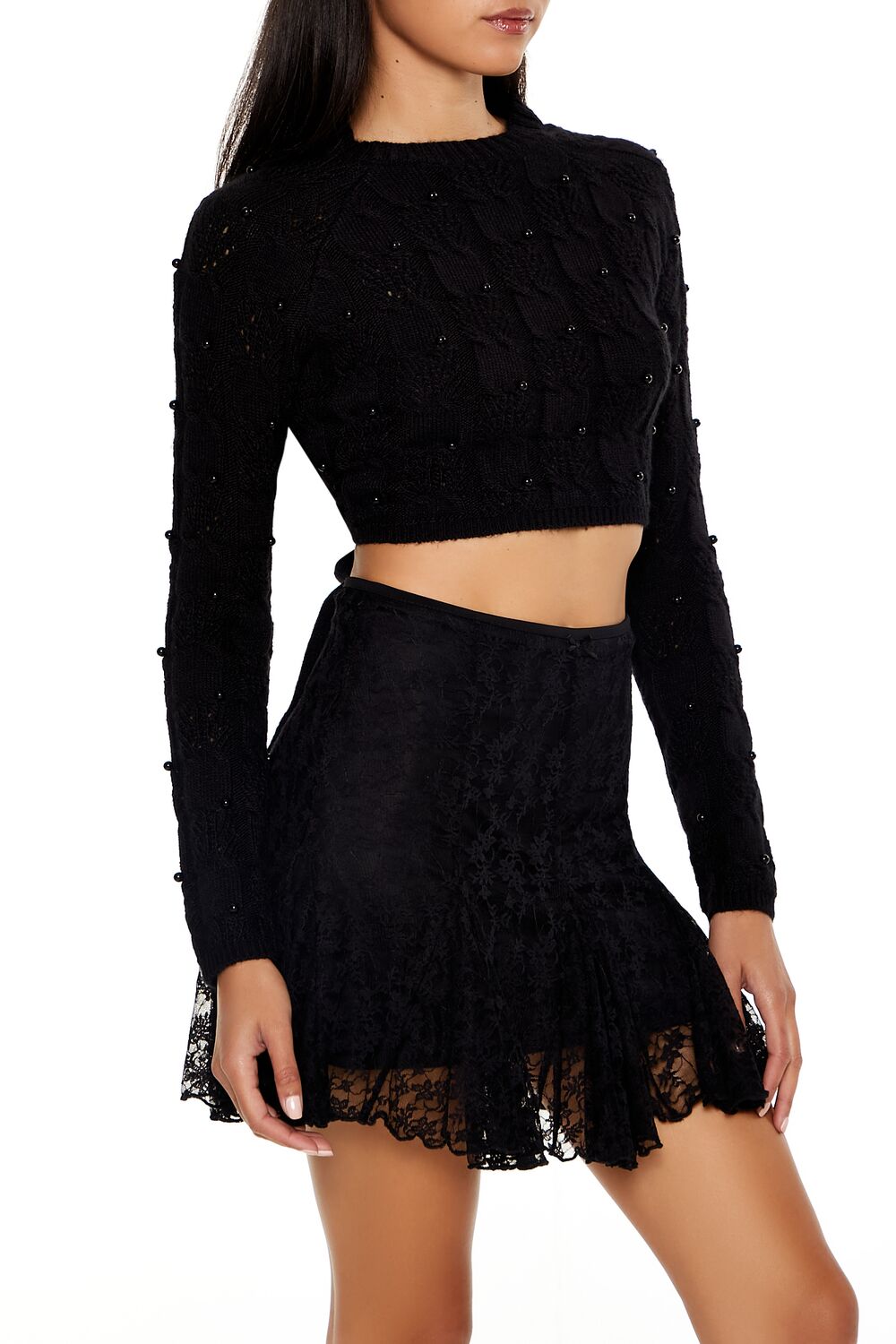 Beaded Cropped Cable Knit Sweater | Forever 21 Womens