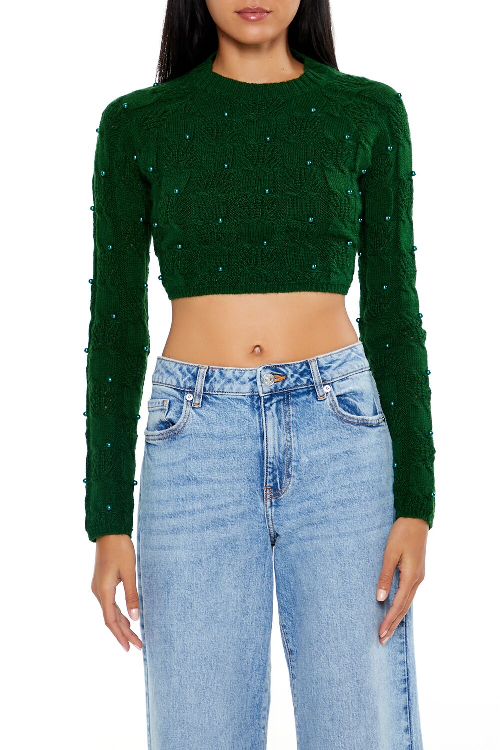 Beaded Cropped Cable Knit Sweater | Forever 21 Womens