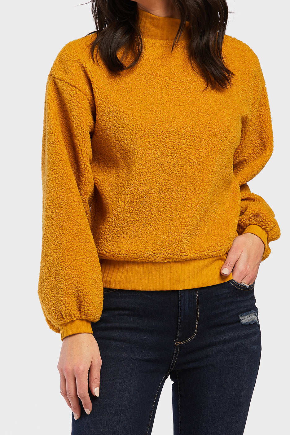 Domino Long Sleeve Pullover Top Ribbed Cuff Hem And Mock Neck | Forever 21 Womens