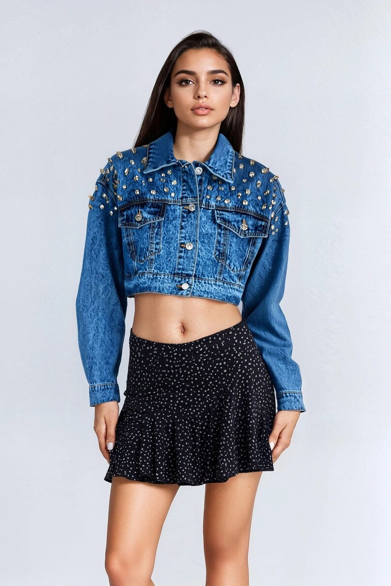 Cropped Rhinestone Denim Jacket | Forever 21 Womens