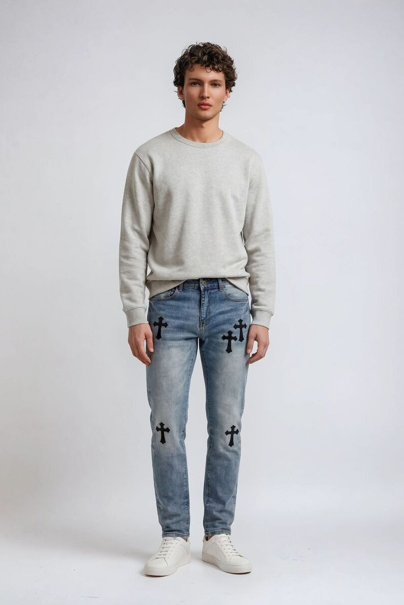 F21 Mens Cross Embroidered Skinny Jeans | Forever 21 Mens