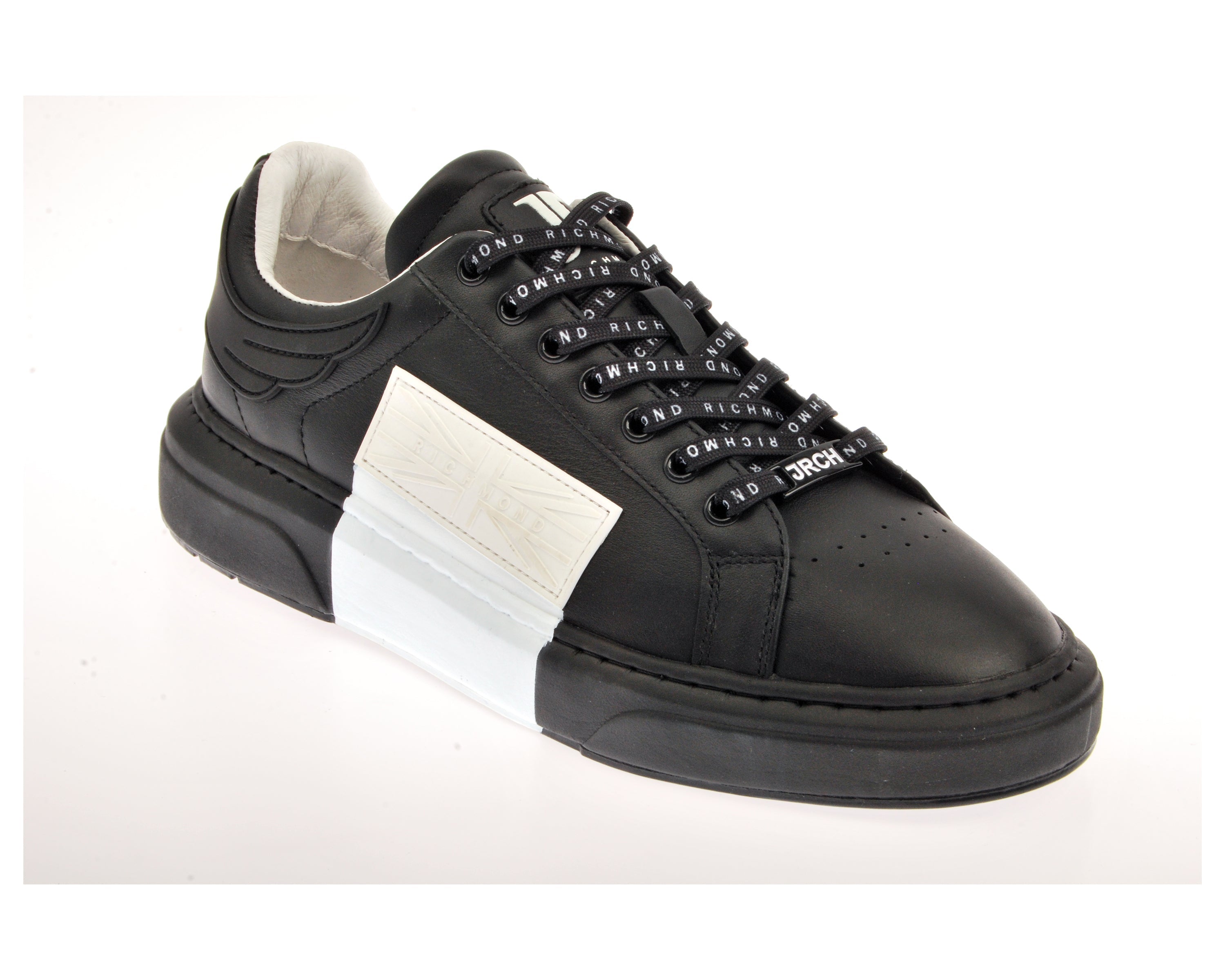 Black and White Leather Logo Low Top Sneakers - Forever 21