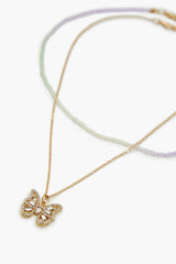 Butterfly & Bead Necklace Set - Forever 21
