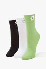 Embroidered Flower Crew Sock Set - 3 pack - Forever 21